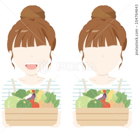 A lot of vegetables and a smiling woman 104764643