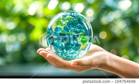 女孩的手拿著玻璃地球儀（AI 生成） 104764696