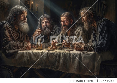 Abstract church religious fresco based on the Last Supper AI Abstract church religious fresco based on the Last Supper AI 104765058