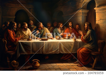 Abstract church religious fresco based on the Last Supper AI Abstract church religious fresco based on the Last Supper AI 104765059