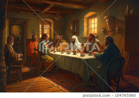 Abstract church religious fresco based on the Last Supper AI Abstract church religious fresco based on the Last Supper AI 104765060