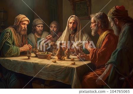 Abstract church religious fresco based on the Last Supper AI Abstract church religious fresco based on the Last Supper AI 104765065