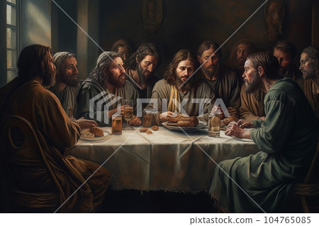 Abstract church religious fresco based on the Last Supper AI Abstract church religious fresco based on the Last Supper AI 104765085