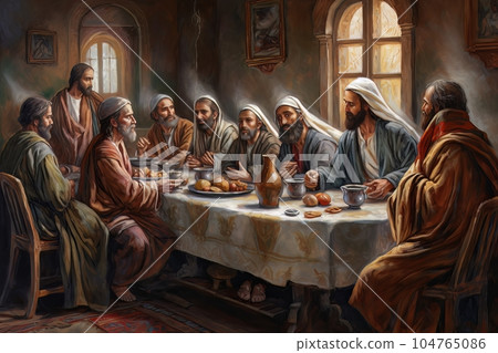 Abstract church religious fresco based on the Last Supper AI Abstract church religious fresco based on the Last Supper AI 104765086