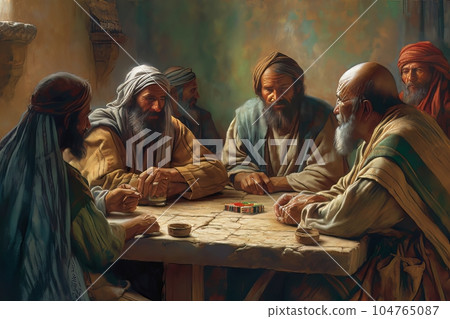 Abstract church religious fresco based on the Last Supper AI 104765087