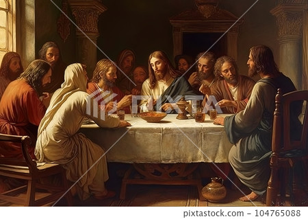 Abstract church religious fresco based on the Last Supper AI Abstract church religious fresco based on the Last Supper AI 104765088