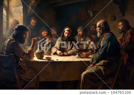 Abstract church religious fresco based on the Last Supper AI Abstract church religious fresco based on the Last Supper AI 104765109