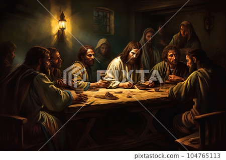 Abstract church religious fresco based on the Last Supper AI Abstract church religious fresco based on the Last Supper AI 104765113