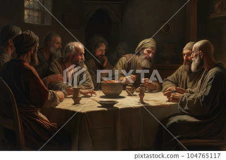 Abstract church religious fresco based on the Last Supper AI Abstract church religious fresco based on the Last Supper AI 104765117