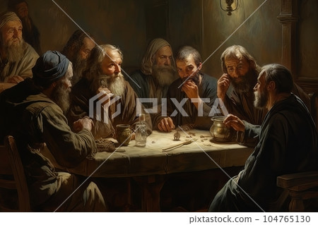 Abstract church religious fresco based on the Last Supper AI Abstract church religious fresco based on the Last Supper AI 104765130