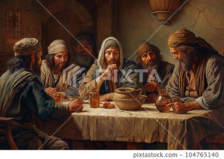 Abstract church religious fresco based on the Last Supper AI Abstract church religious fresco based on the Last Supper AI 104765140