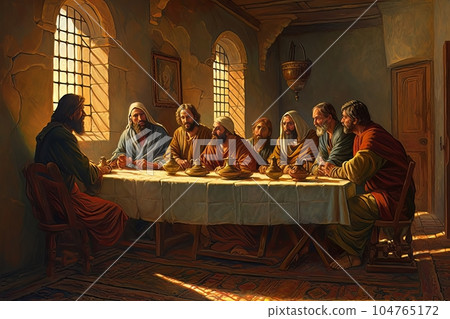 Abstract church religious fresco based on the Last Supper AI Abstract church religious fresco based on the Last Supper AI 104765172