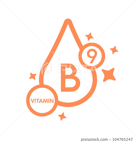 Simple drop water line vitamin B9 icon symbol orange isolated on a white background for mobile app and websites. Vector illustration. 104765247