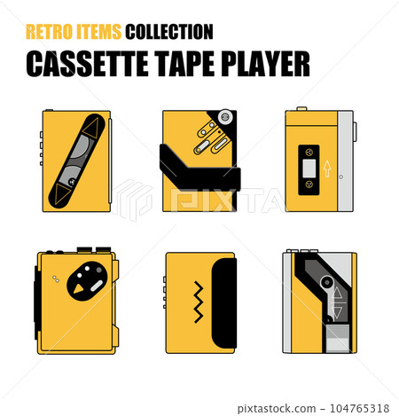 各種複古便攜式盒式磁帶播放器的矢量圖解 104765318