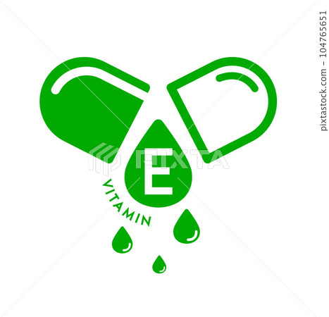Vitamin E icon in capsule green form simple line isolated on a white background. Design for use on web app mobile and print media. Medical symbol concept. Vector EPS10 illustration. 104765651
