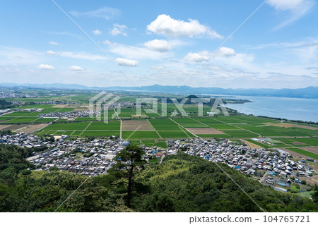 A bird's-eye view of Konan's paddy fields in summer from Mt. Hachiman A bird's-eye view of Konan's paddy fields in summer from Mt. Hachiman 104765721