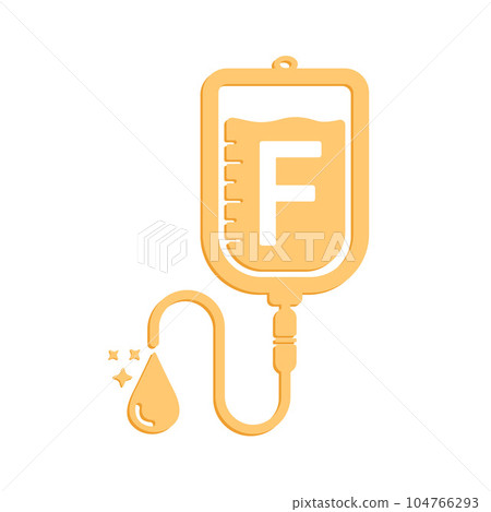Vitamin F drip saline orange. Vitamins iv saline solution. Infusion icon. Intravenous bag, blood, drip can be used for topics like hospital, therapy, chemotherapy. Medical help concept. Vector. 104766293