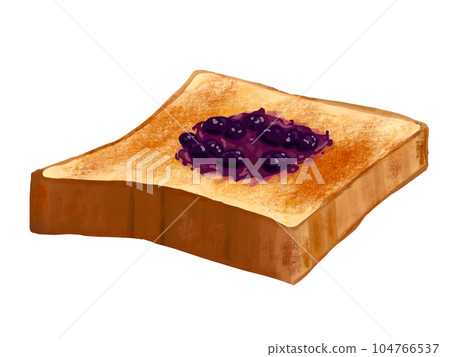 Toast, white bread, jam, blueberry bread, breakfast, breakfast, freshly baked, 5 pieces, no shadow Toast, white bread, jam, blueberry bread, breakfast, breakfast, freshly baked, 5 pieces, no shadow 104766537