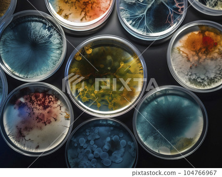 Mold in a Petri dish Black background AI-generated image Generative AI Mold in a Petri dish Black background AI-generated image Generative AI 104766967