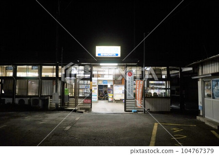 Scenery of Joshin Electric Railway Shimonita Station at night Scenery of Joshin Electric Railway Shimonita Station at night 104767379