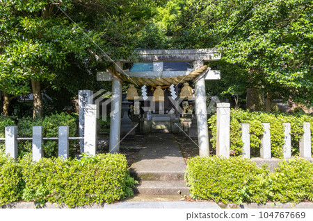 Tougoro jinja shrine in early morning sun, Japan. Tougoro jinja shrine in early morning sun, Japan. 104767669