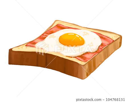 Bacon and eggs, fried eggs, white bread, bread, breakfast, breakfast, freshly baked, 6 slices, shadowless 104768131