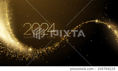 2024 New Year Abstract shiny color gold wave design element 104769229