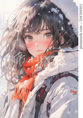 下雪的早晨女孩 104769301