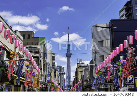 Tokyo's Kappabashi Main Street Shitamachi Tanabata Festival Held every July on Tanabata 104769348