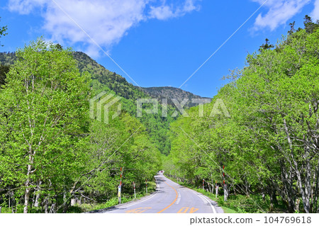 群馬縣片品村,菅沼附近的初夏,清新的青山,120號國道 群馬縣片品村,菅沼附近的初夏,清新的青山,120號國道 104769618