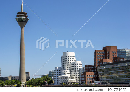 Dusseldorf cityscape with view on media harbor, germany 104771051