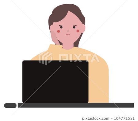 A woman who has trouble with computer work. to worry. computer trouble. vector illustration 104771551