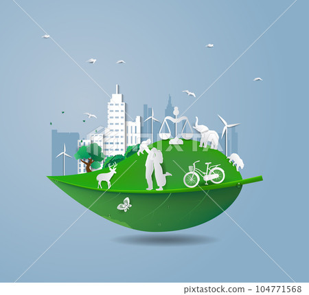 ESG Leaf Image illustration landscape With City eco animal Person On the leaves Blue background, (ESG) environmental social governance and sustainable, clean energy Paper cut art out style concepts. ESG Leaf Image illustration landscape With City eco animal Person On the leaves Blue background, (ESG) environmental social governance and sustainable, clean energy Paper cut art out style concepts. 104771568