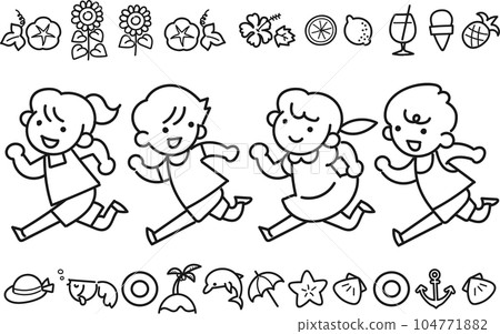 Summer image goods set with smiling children Summer image goods set with smiling children 104771882