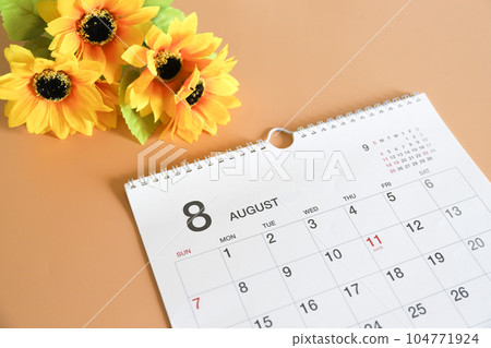 August calendar and sunflowers August calendar and sunflowers 104771924