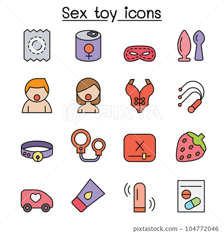 Sex toy color line icon set Sex toy color line icon set 104772046