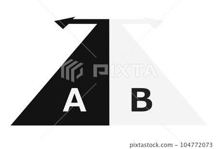 Illustration with arrows divided into two directions, A and B, with options Illustration with arrows divided into two directions, A and B, with options 104772073