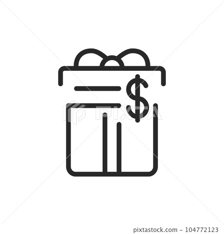 Gift Box Present Icon. Vector Linear Editable Symbol of a Decorated Gift Box, Promotional Offers, Personal Limited Deals. 104772123