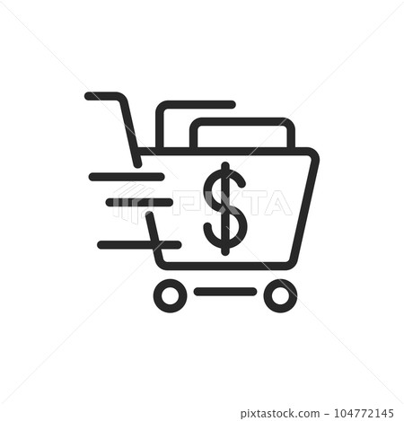 Shopping Cart with Dollar Sign Icon. Vector Linear Editable Illustration Indicating Best Prices, Limited time offers, Hot Deals, and Smart Shopping Choices. 104772145
