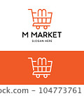 Letter Initial M Shopping Cart Trolley in Line Logo 104773761