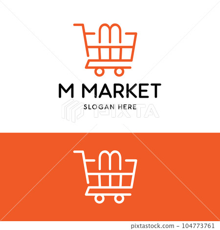 Letter Initial M Shopping Cart Trolley in Line Logo 104773761