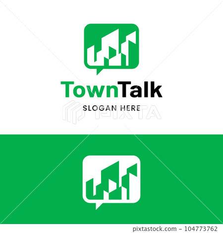 Town City Building with Bubble Chat App Logo Design 104773762