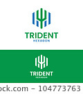 Simple Modern Trident Hexagonal in Green Blue Logo 104773763