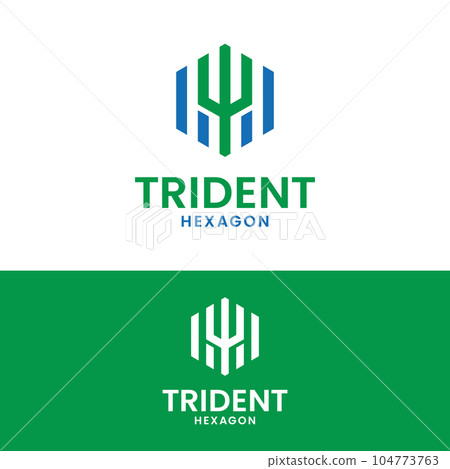 Simple Modern Trident Hexagonal in Green Blue Logo 104773763