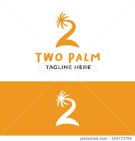 Number 2 Two with Palm Tree Island in Simple Logo 104773764