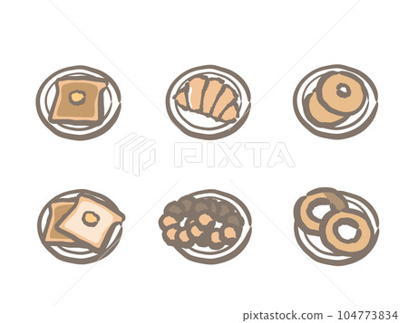 Bread donut bagel croissant plate 104773834