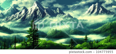 Foggy mountains landscape landscape vector... - Stock Illustration ...
