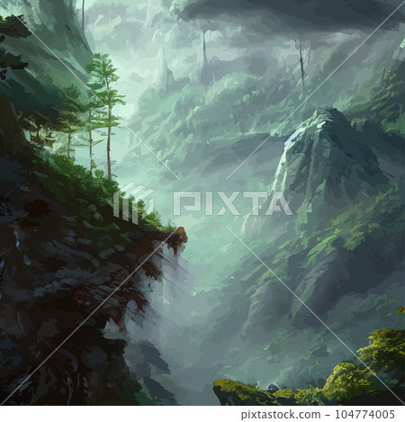 Mountain landscape. Mountain landscape. Vector illustration. Abstract background. Fantasy theme morning landscape, sunrise mountains. landscape with blue mountains silhouettes with fog cold sunlight Mountain landscape. Mountain landscape. Vector illustration. Abstract background. Fantasy theme morning landscape, sunrise mountains. landscape with blue mountains silhouettes with fog cold sunlight 104774005