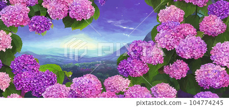 Mountain spring landscape, mountains with snowy peaks, lilac flower bushes, cartoon flat spring nature, green pasture meadow with forests, beautiful spring day mountains, vector illustration banner Mountain spring landscape, mountains with snowy peaks, lilac flower bushes, cartoon flat spring nature, green pasture meadow with forests, beautiful spring day mountains, vector illustration banner 104774245