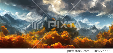 Autumn landscape with trees, mountains. Rural landscape. Autumn background. Vector illustration . beautiful natural for thanksgiving day banner. Minimalist style. flat design Autumn landscape with trees, mountains. Rural landscape. Autumn background. Vector illustration . beautiful natural for thanksgiving day banner. Minimalist style. flat design 104774542